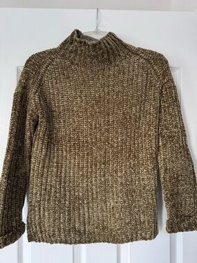 Marled Reunited Chenille Sweater XS Olive Green Mock Neck Cozy Soft Knit